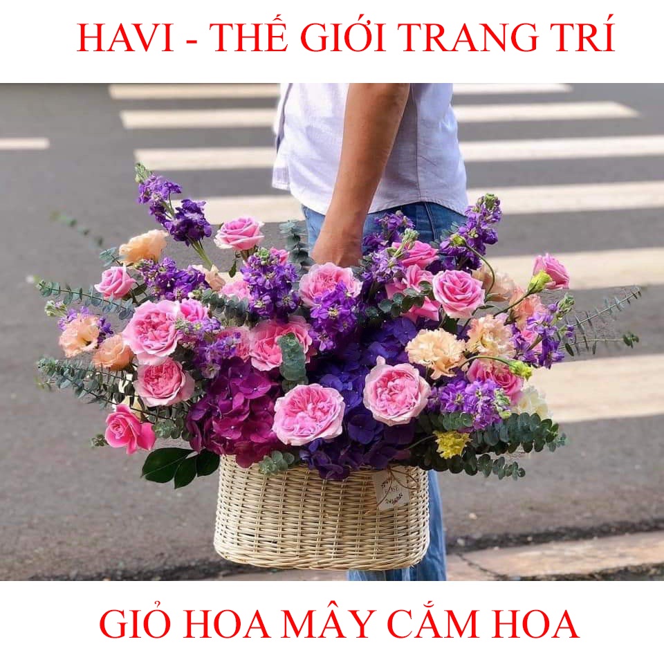 Giỏ Cắm Hoa Cao 27cm Màu Sắc Tự Nhiên, Trang Trí Decor Không Gian Nhà Cửa