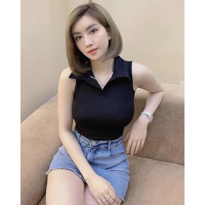Áo cổ đức sát nách dáng croptop