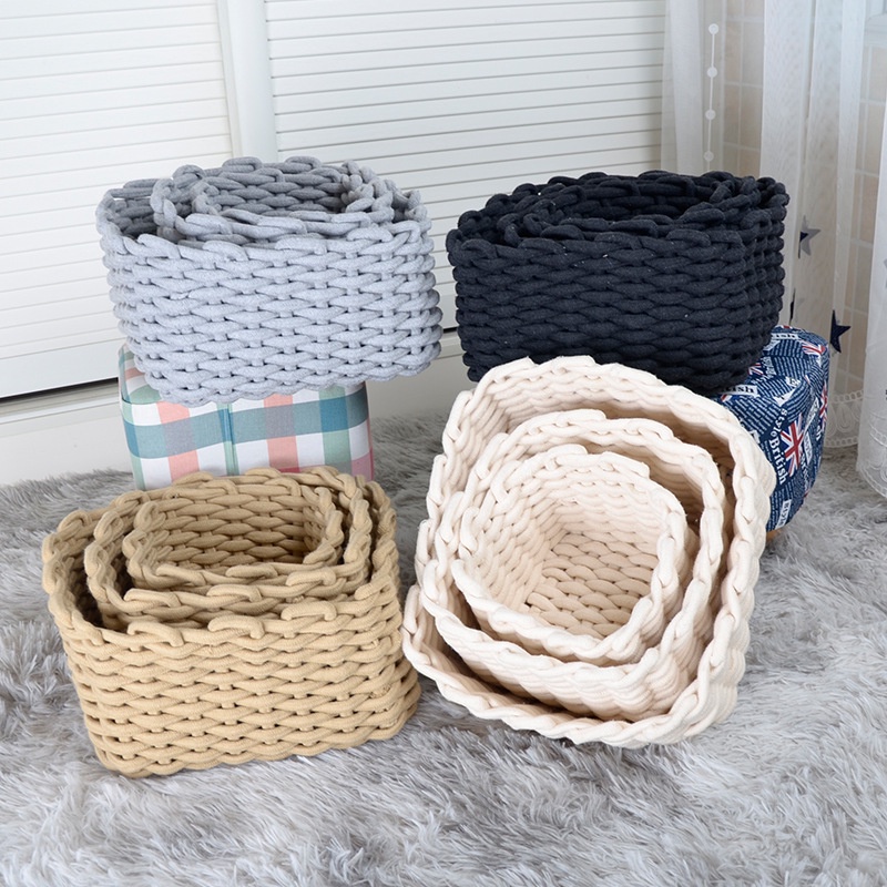 Giỏ Đan Sợi Cotton Phong Cách Bắc Âu Đơn Giản Sắp Xếp Đồ Chơi / Mỹ Phẩm / Đồ Dùng Để Bàn