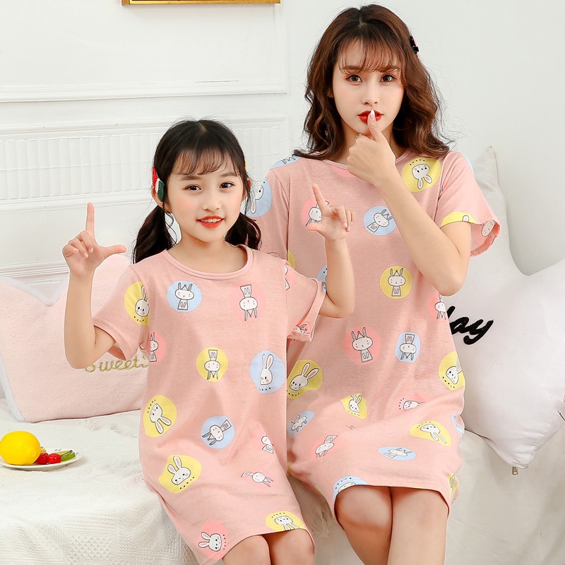 Đầm ngủ YAOEENH mặc ở nhà dáng mỏng size vừa thời trang mùa hè dành cho mẹ/ bé