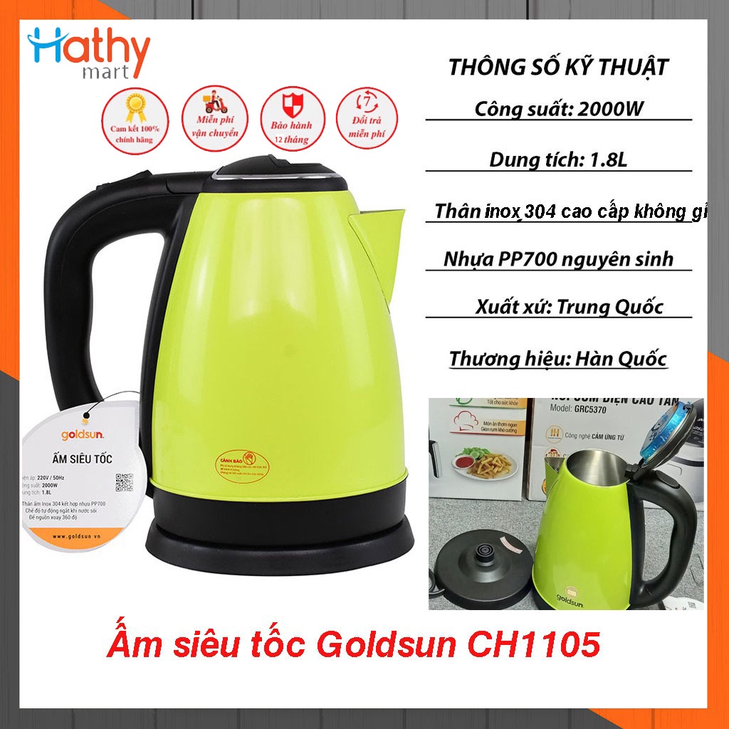 Ấm Đun Siêu Tốc Goldsun CH1105 1.8l Chính Hãng