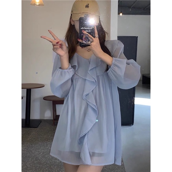 Áo babydoll, áo tiểu thư cổ bèo 2 lớp chít cổ tay