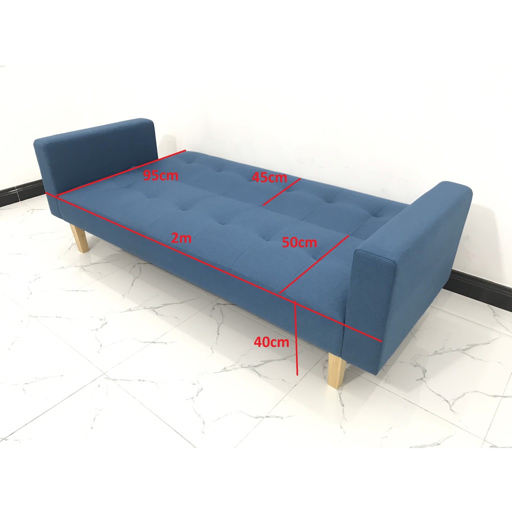 Ghế Sofa giường tay vịn đa năng SFGTV01 xanh dương vải bố sofa giá rẻ sopha phòng khách Nội thất Linco Quy Nhơn