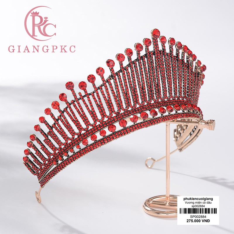 Vương miện đá đỏ cô dâu viền đá hình quạt Giangpkc