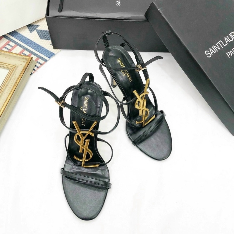 Sandal gót nhọn quai chữ vàng đồng fullbox