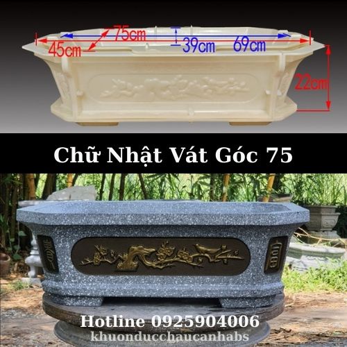 Khuôn đúc chậu cảnh Chữ Nhật 75 , Nhựa ABS cao cấp, Dùng làm chậu cây cảnh xi măng bonsai