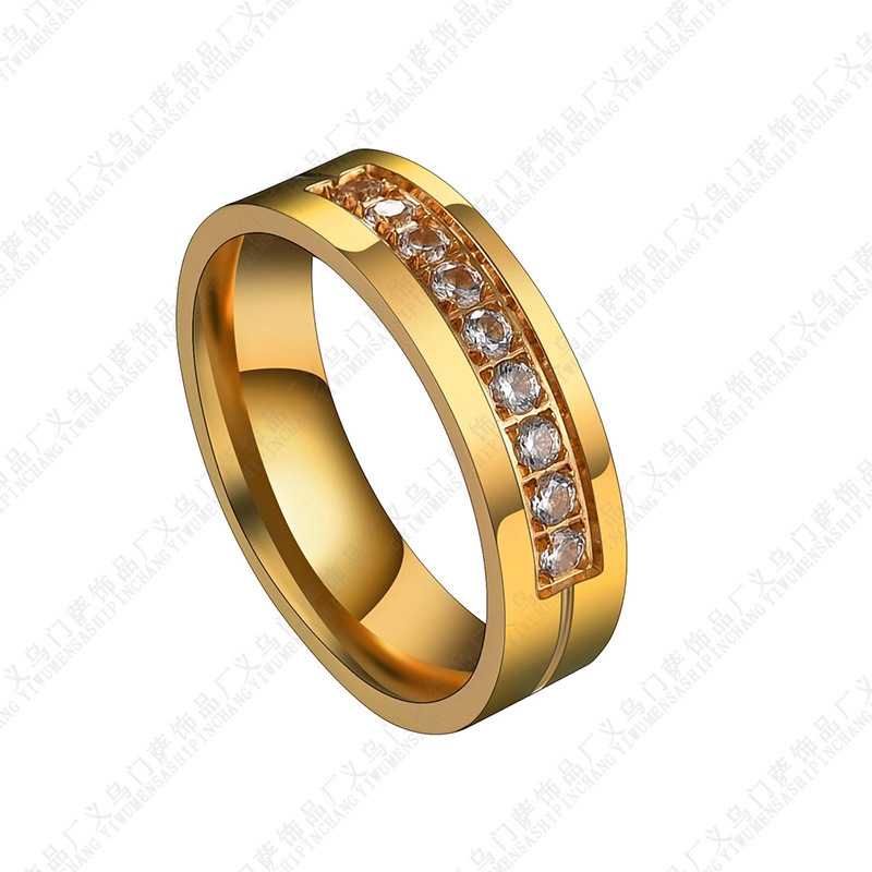 Titanium steel gold double diamond ring in Europe and new fashion jewelry titanium steel rings US CZ