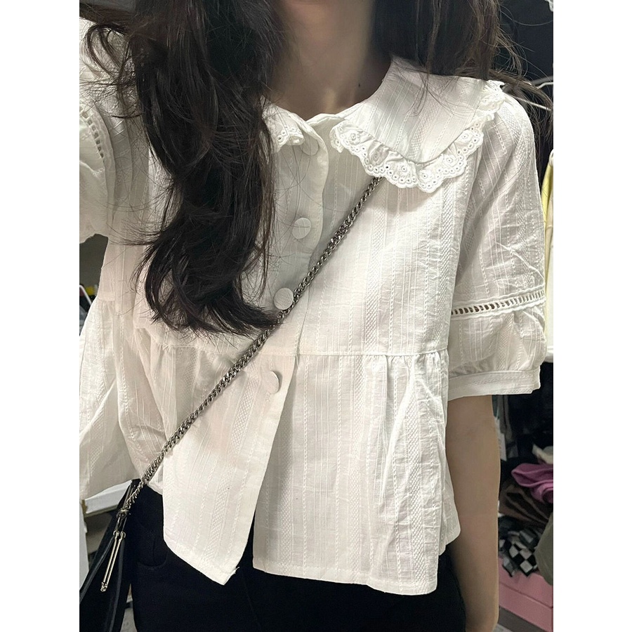 Áo Sơ Mi Cổ Búp Bê Màu Trắng Phong Cách Phương Tây Thời Trang Mùa Hè Cho Nữ