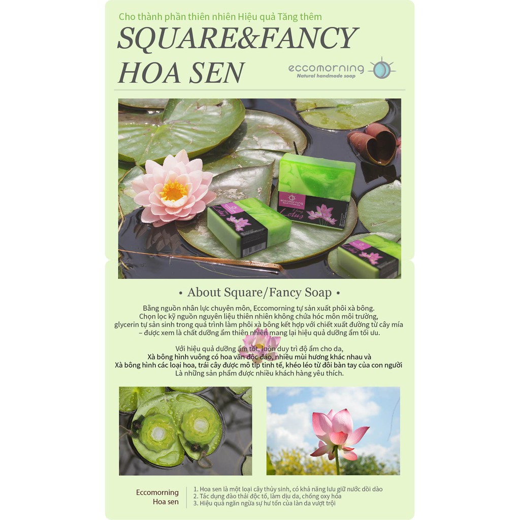 Xà Bông Thiên Nhiên Handmade eccomorning Hình Vuông Hương Hoa Sen - Lotus Soap | BigBuy360 - bigbuy360.vn