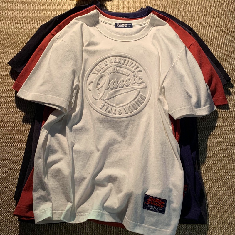 Short sleeve t-shirt women's mid-length embossed letter korean style loose top