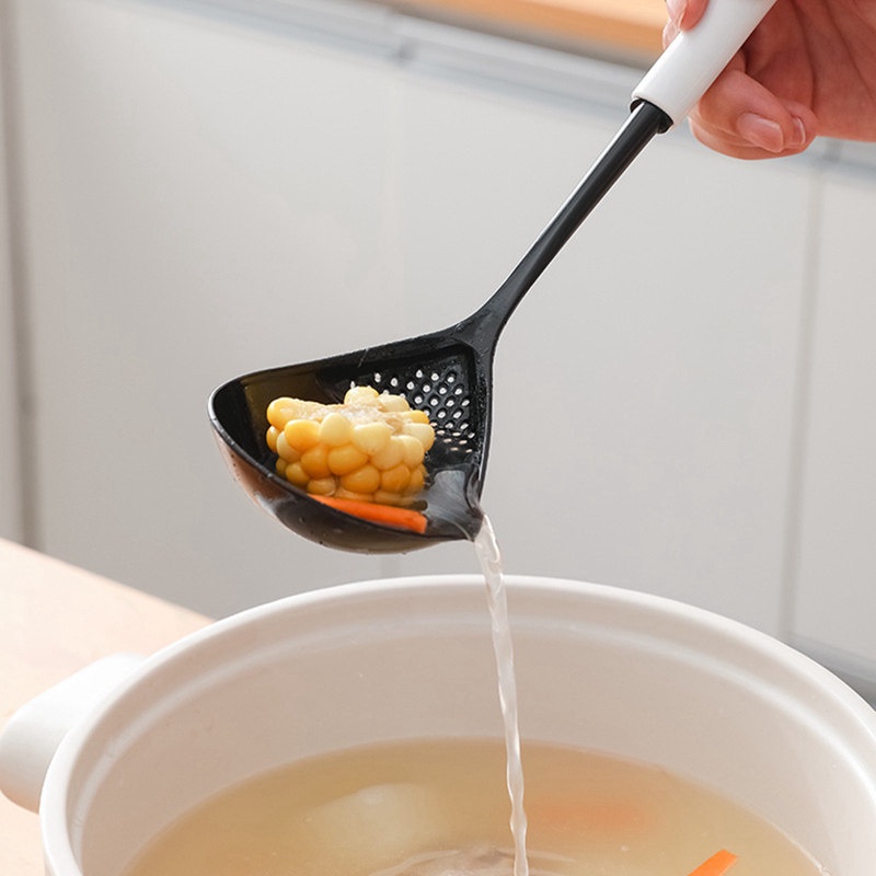 Vá Múc Canh 2 Trong 1 Cách Nhiệt Bằng Nhựa Cấp Thực Phẩm Ráo Nước Tay Cầm Dài Cho Nhà Bếp