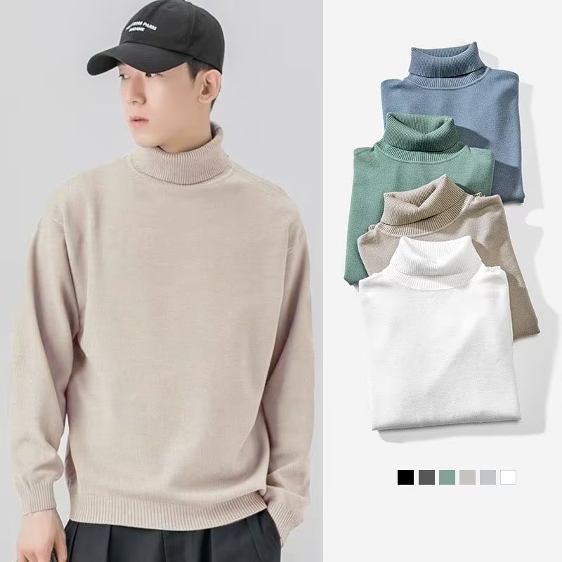 Áo Sweater Dệt Kim Cổ Lọ Tay Dài Dáng Rộng Màu Sắc Đơn Giản Thời Trang Thu Đông 2022 Cho Nam Giới