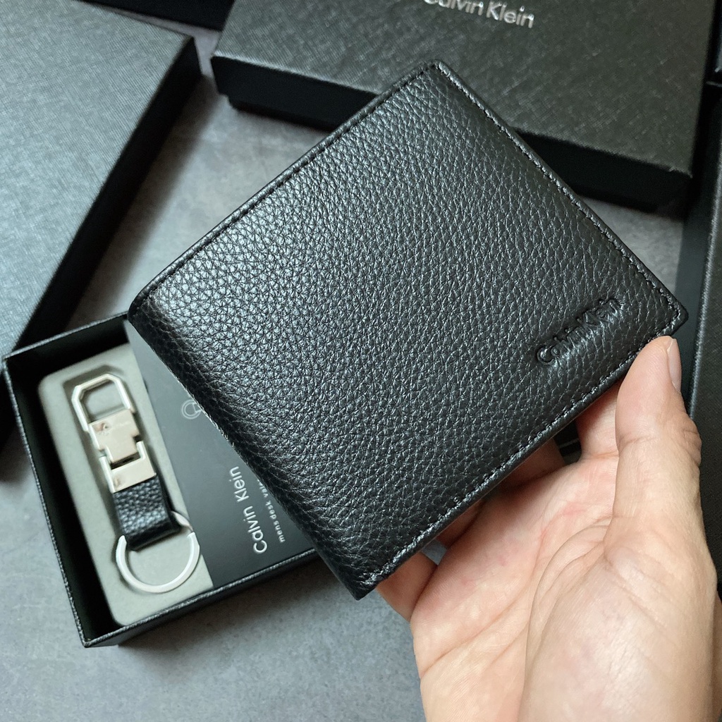 Set ví nam trơn chữ chìm + móc khóa - S018