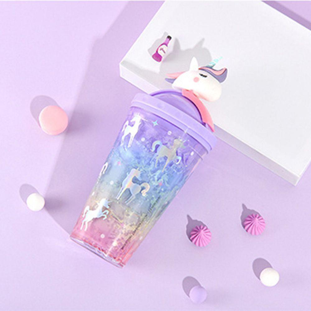 Bình Nước 450ml Kèm Ống Hút Họa Tiết Kỳ Lân Dễ Thương