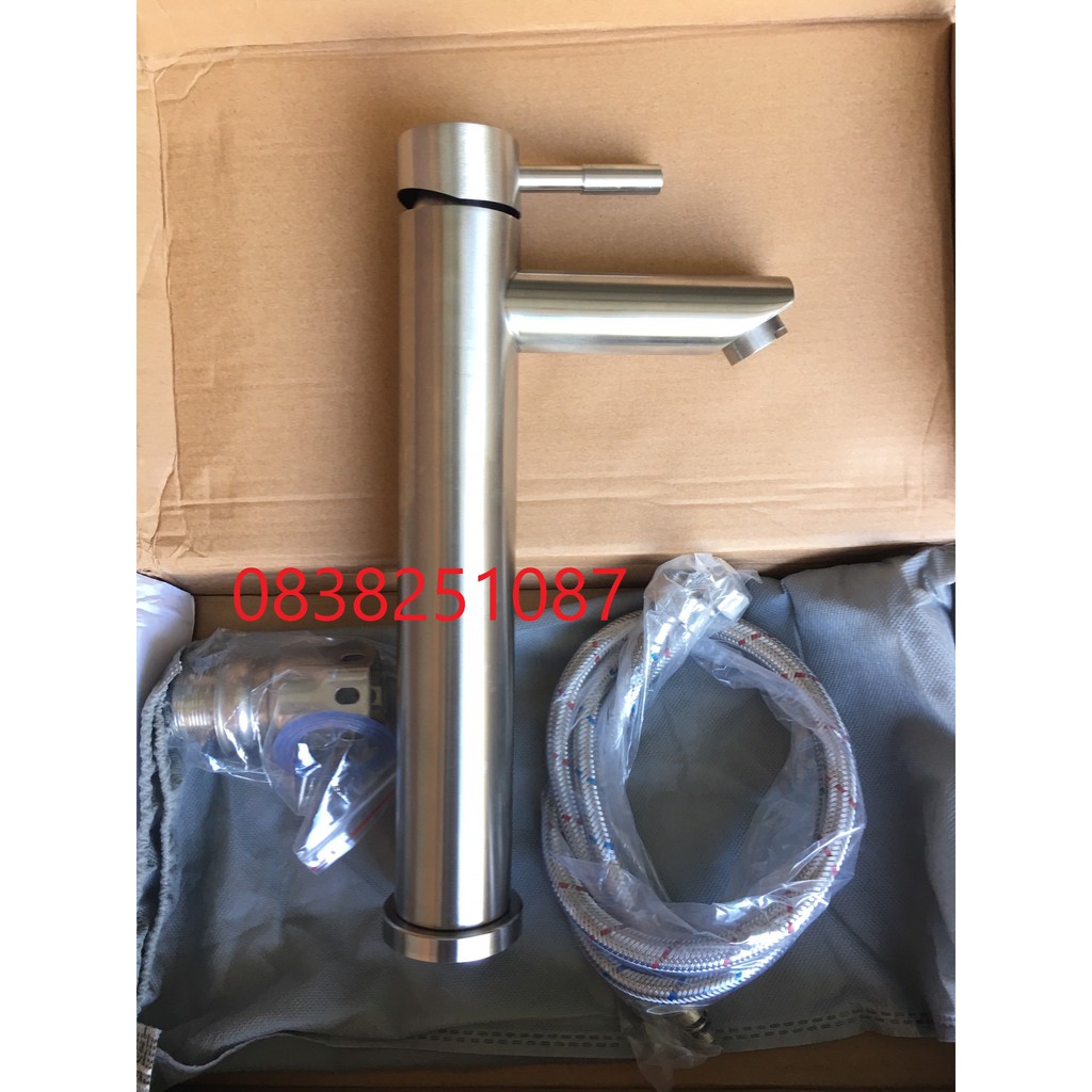 Vòi rửa mặt lavabo nóng lạnh cao 30cm inox 304
