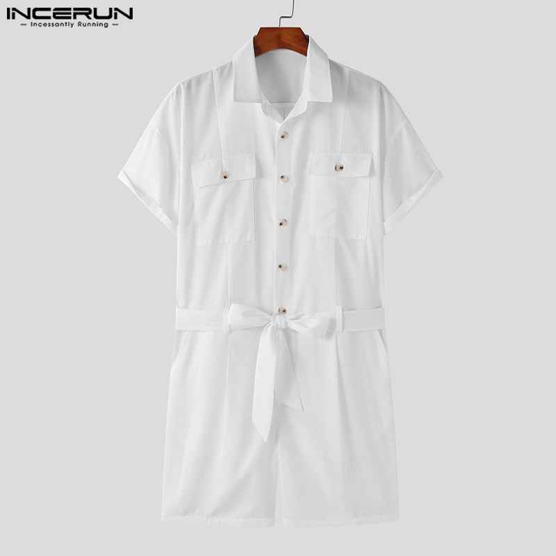 Jumpsuit INCERUN tay ngắn dáng rộng phối túi thời trang cá tính cho nam