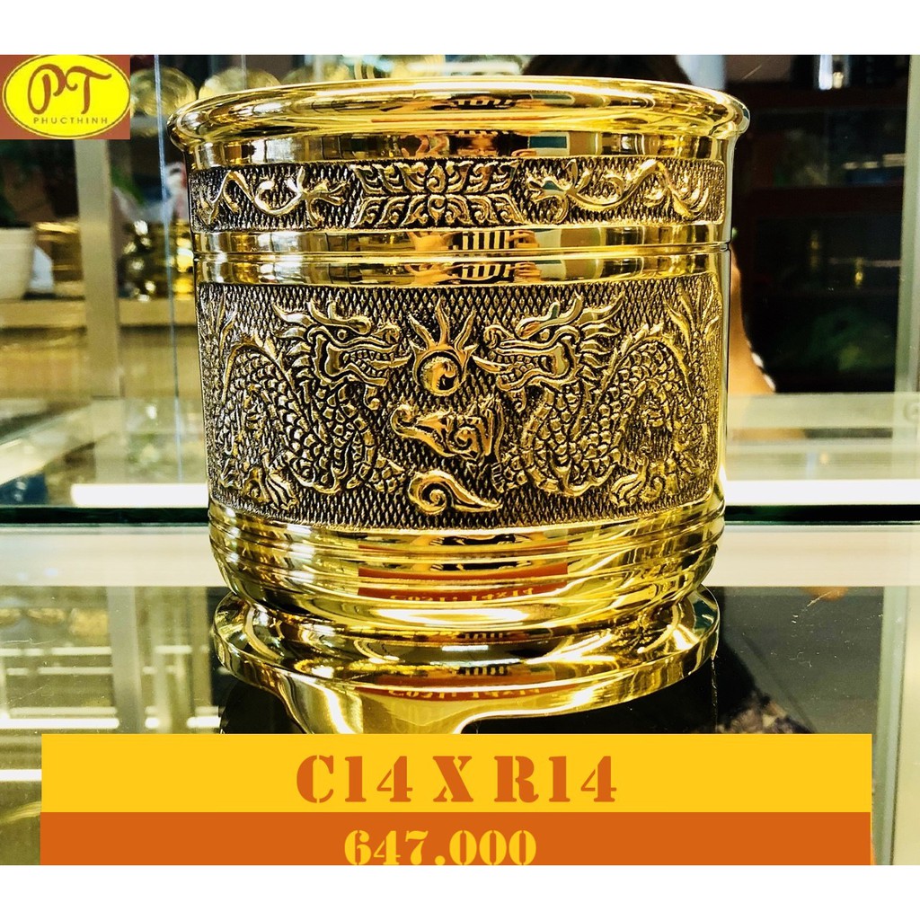 Lư thẳng rồng phù bằng đồng - cao 14 x rộng 14