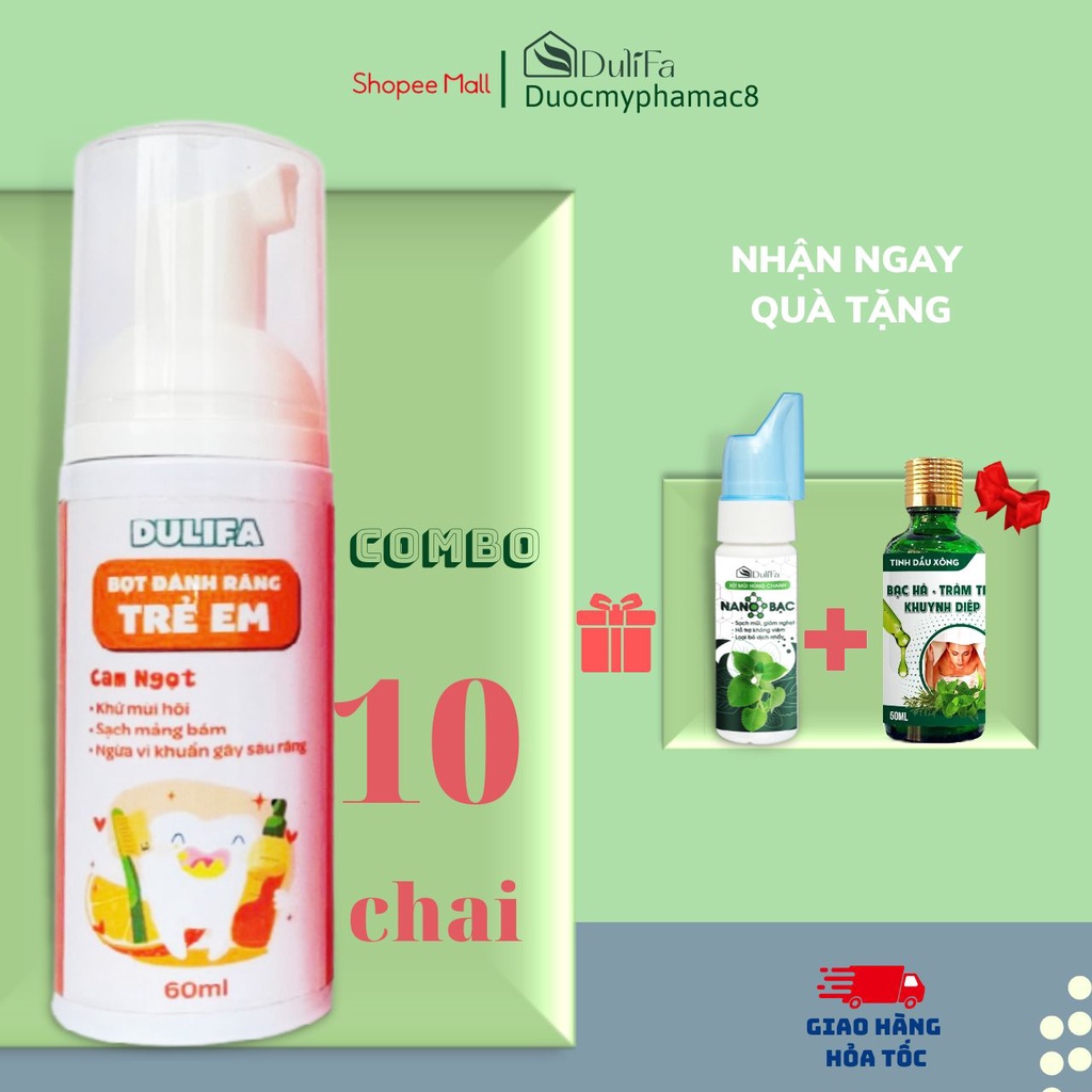 Combo 10 kem đánh răng cho bé nuốt được tạo bọt Dulifa thành phần hữu cơ hương dâu, hương cam, hương kẹo ngọt 60ml