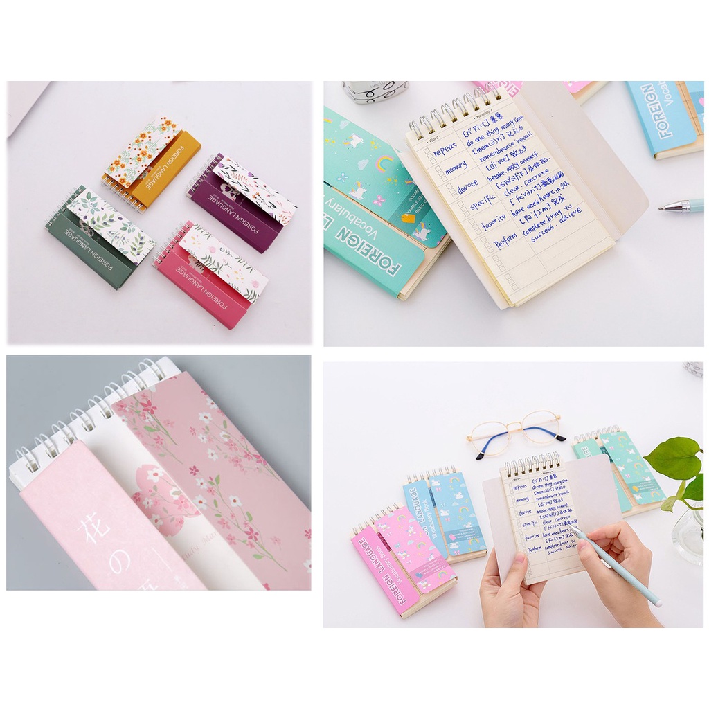 sổ tay từ vựng ngựa thần anh đào hồng hạc động vật dễ thương 14*5 cm 75 trang