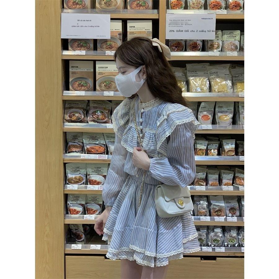 Áo Sơ Mi Tay Dài Phối Ren Bèo + Chân Váy Thời Trang Mùa Thu 2022 Cho Nữ