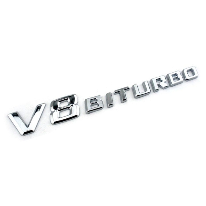 Decal tem chữ V8-Biturbo dán hông xe ô tô Mercedes - Chất liệu bằng nhựa ABS cao cấp được mạ Crom - 2 màu: Đen và Bạc