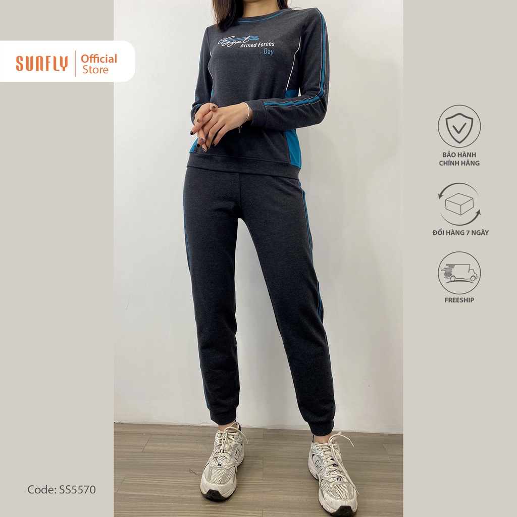 Bộ đồ mặc nhà nữ thể thao cotton da cá dày dặn SUNFLYáo dài quần dài SS5661