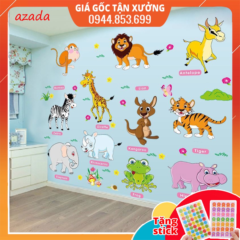 Tranh decal dán tường cho bé, decal dán tường cho bé trai bé gái các con vật, đề can dán tường cho bé 50