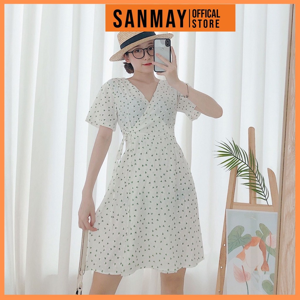 Váy Ngắn Công Sở SANMAY Đầm Hoa Nhí Vintage thiết kế liền nữ Hàn Quốc trẻ trung đi dự tiệc cưới, đi chơi đẹp VD033
