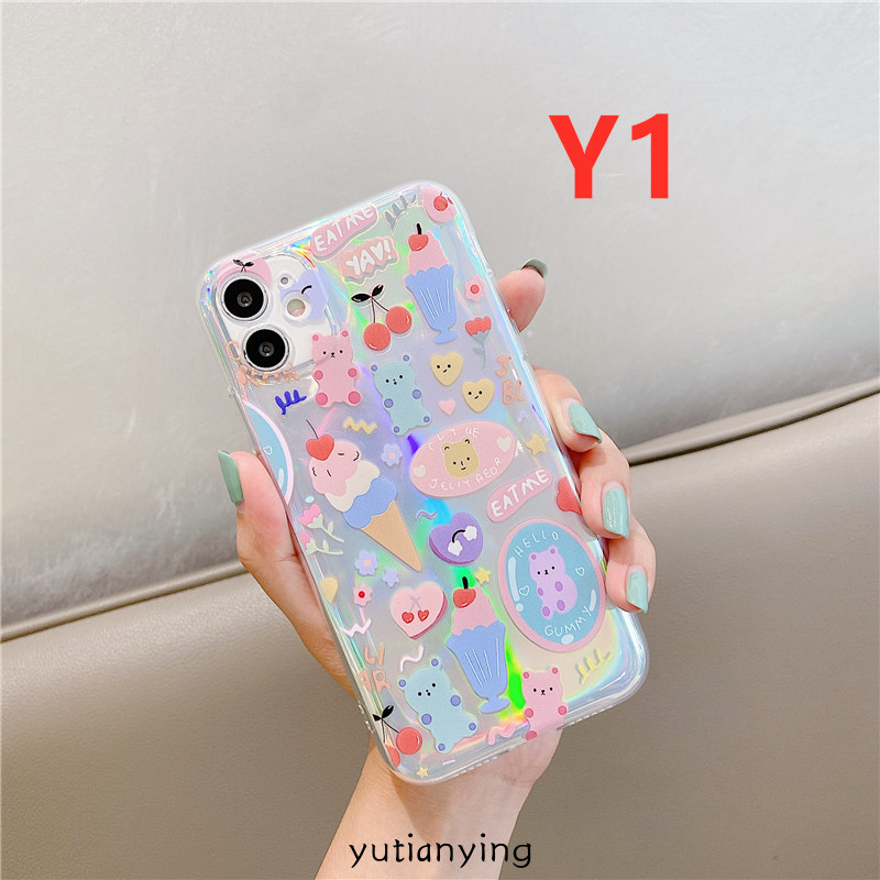 Oppo A91 A92 A52 A5 A9 2020 A3s A1k A5s A7 Reno2F A12 A37 A71 F9 F9pro A31 F11 F7 F5 F1s A83 A57 A39 INS Cute Cartoon Bear Luxury Laser Case