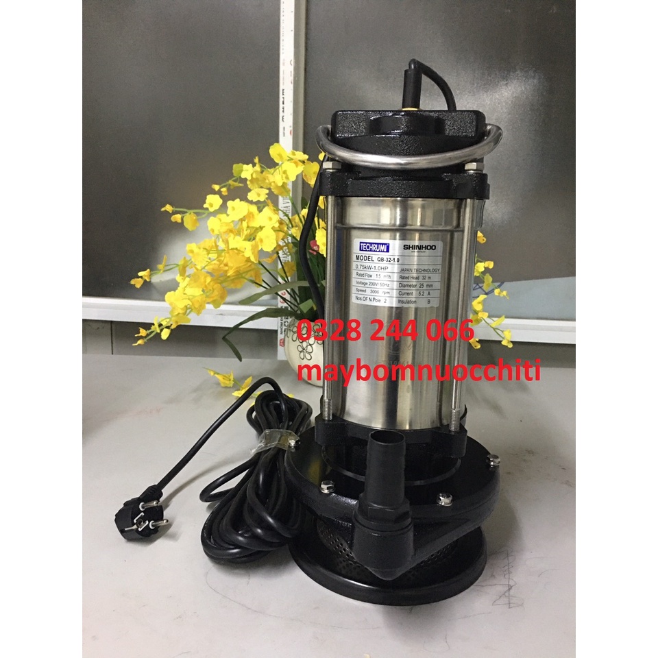 Bơm chìm vỏ inox công suất 0.75kw QDX1.5-32-0.75B , bơm hút nước ao hồ, giếng đào, sông suối, hiệu Techrumi