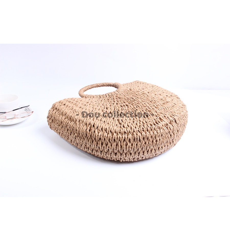 Túi Cói Đi Biển Hình Bán Nguyệt Vintage Thời Trang Mùa Hè - Dou Collection - Mã TC001