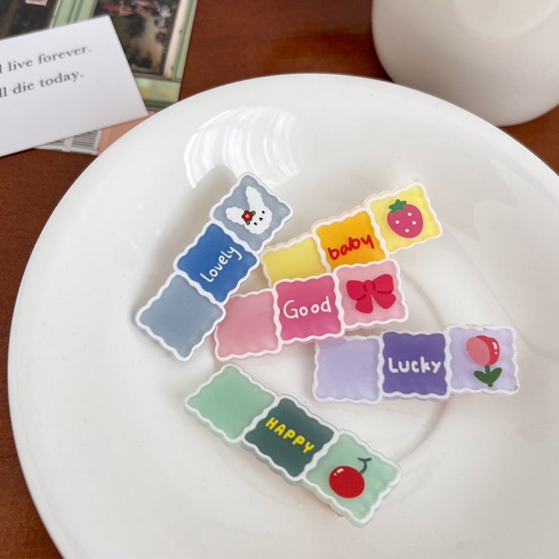 Kẹp Tóc Hình Vuông Màu Sắc Tương Phản Đơn Giản Dành Cho Nữ