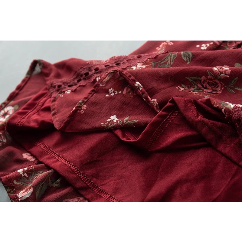 CÓ SẴN Váy hoa tay chuông pha ren HM