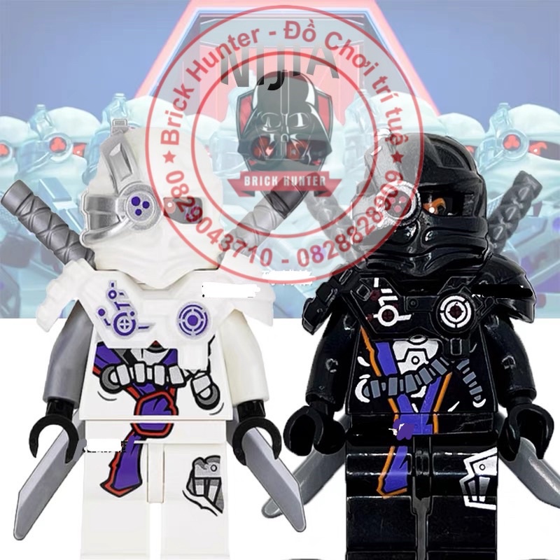 Đồ chơi lắp ráp mô hình nhân vật minifigures Nindroid warrior black and White phản diện trong ninja