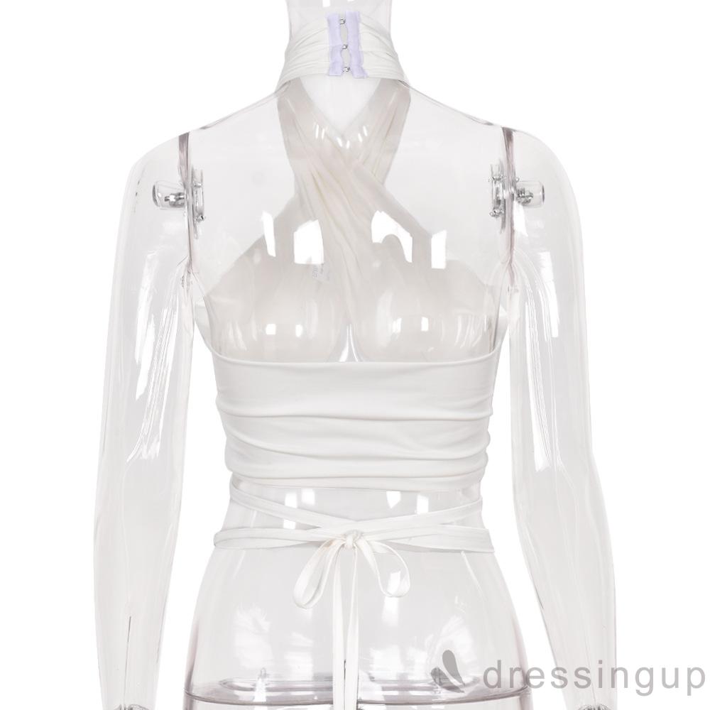 Áo Địu Cổ Dây Cột Màu Trơn Gợi Cảm Cho Nữ