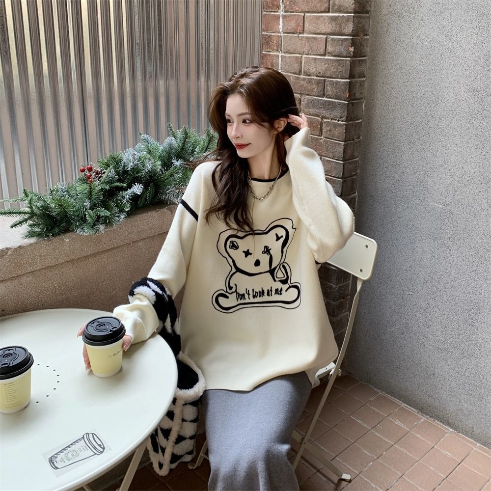 Áo sweater Cổ Tròn Tay Dài Dáng Rộng In Hình Gấu Dễ Thương Phong Cách Hàn Quốc Cho Nữ JL-TX-583