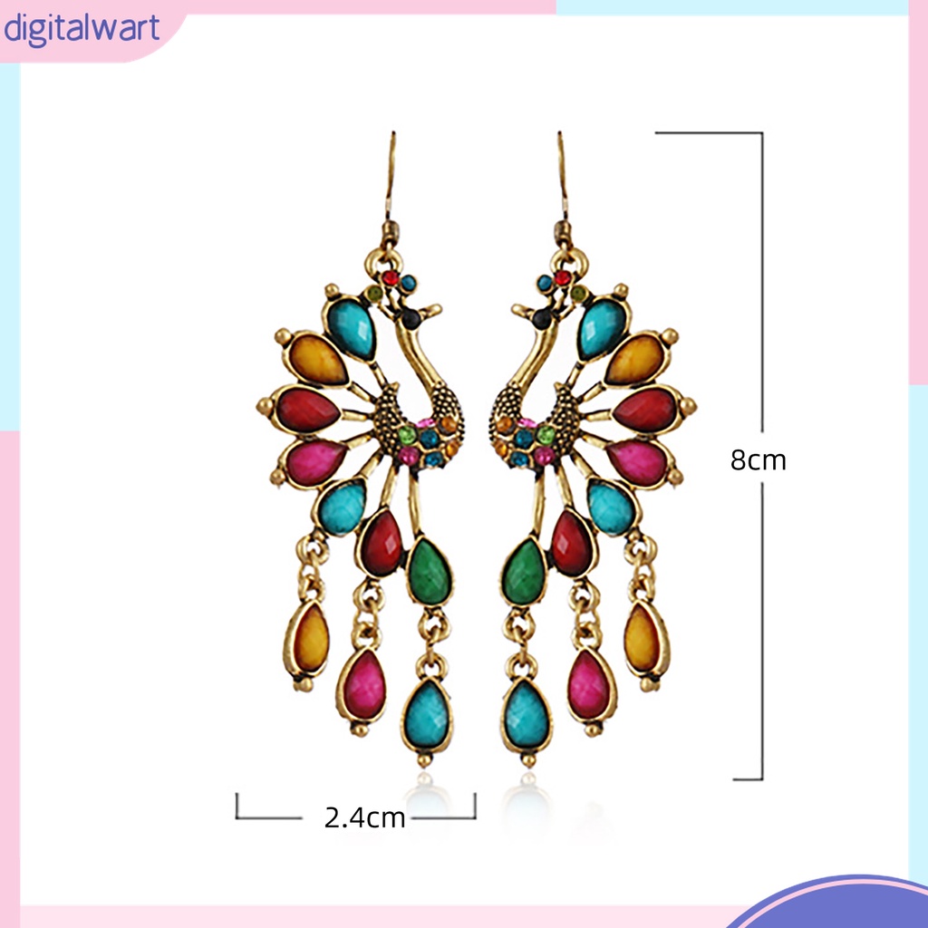 1 Đôi Bông Tai Dáng Dài Hình Chim Công Đính Đá Trang Nhã