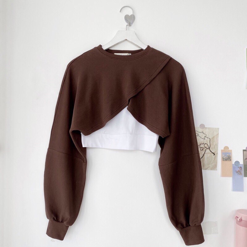 [TẶNG KÈM BRA] Áo Croptop Dáng Rộng Đắp Chéo BEE Ulzzang (Ảnh thật/Có Sẵn) | BigBuy360 - bigbuy360.vn