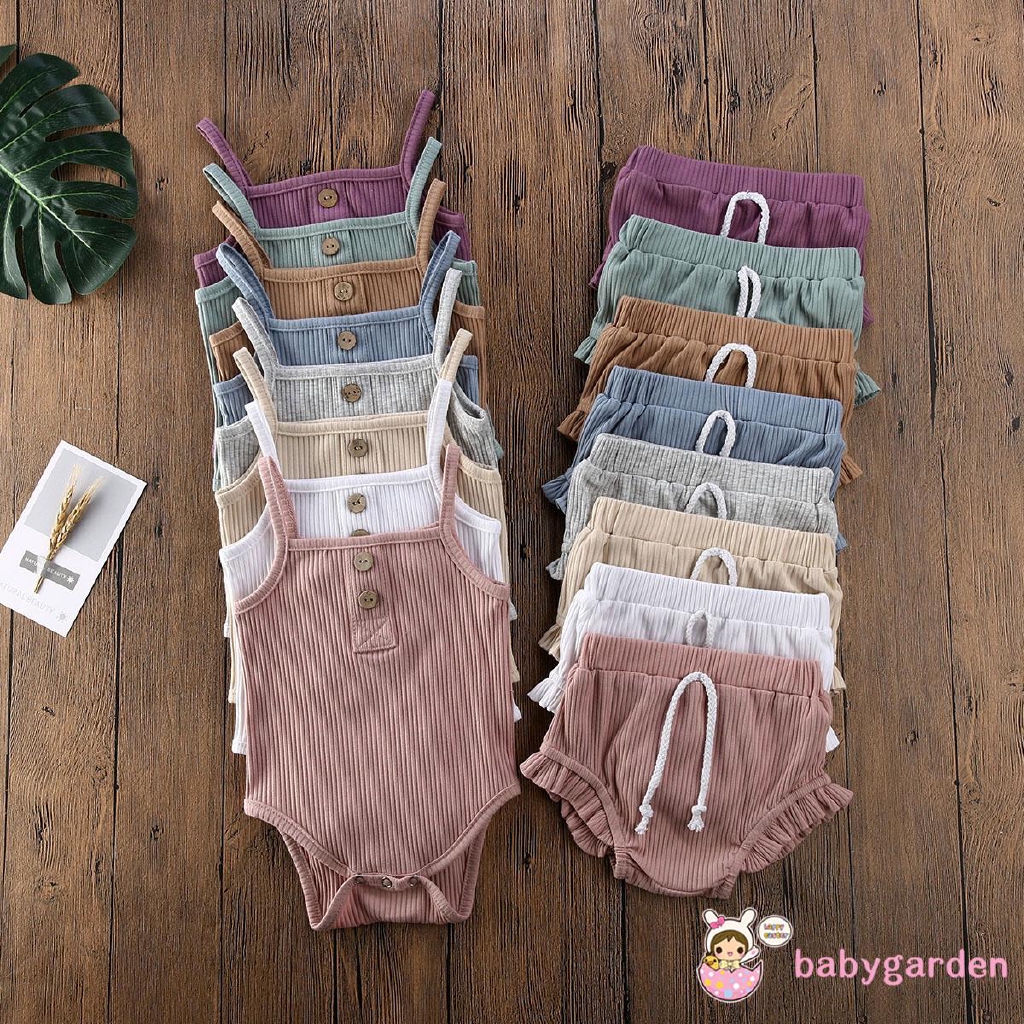 Set quần short + áo liền thân không tay chất liệu cotton dành cho bé sơ sinh