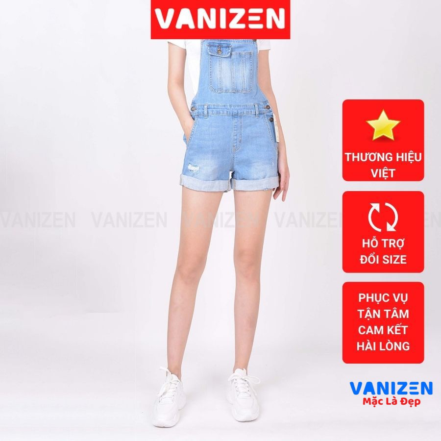 Quần short yếm jean nữ ngắn đẹp lưng cao cạp cao rách hàng hiệu cao cấp mã 453 VANIZEN