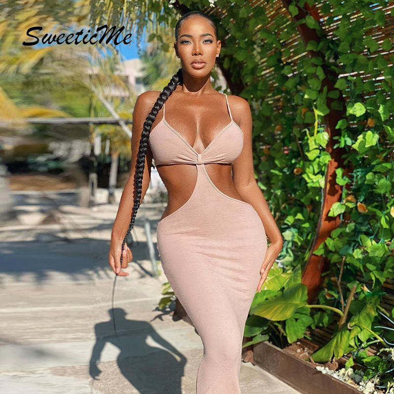 Đầm Ôm Hai Dây Cổ Chữ V Khoét Sâu Gợi Cảm Hàng Mới Chất Lượng Cao Dành Cho Nữ