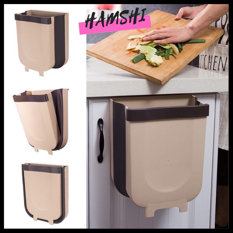 Thùng rác mini gấp gọn thông minh nhựa treo tủ bếp Hamshi TR01