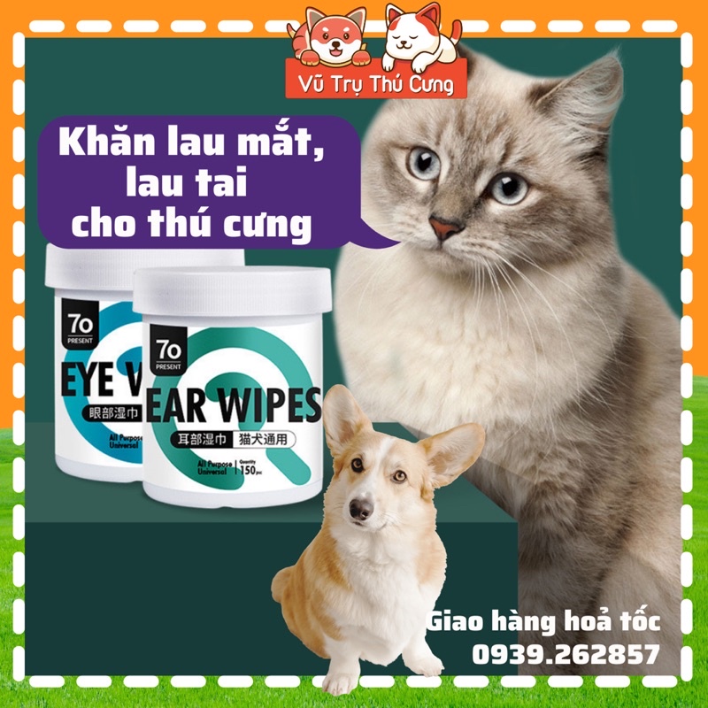 Khăn ướt kháng khuẩn lau mắt, lau tai cho Chó mèo, Khăn vệ sinh mắt cho thú cưng