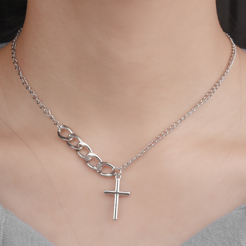 Vòng cổ Bạc Nhiều Lớp Mặt Hình Bướm Chữ Thập Phong Cách Hip Hop Đơn Giản Thời Trang Unisex