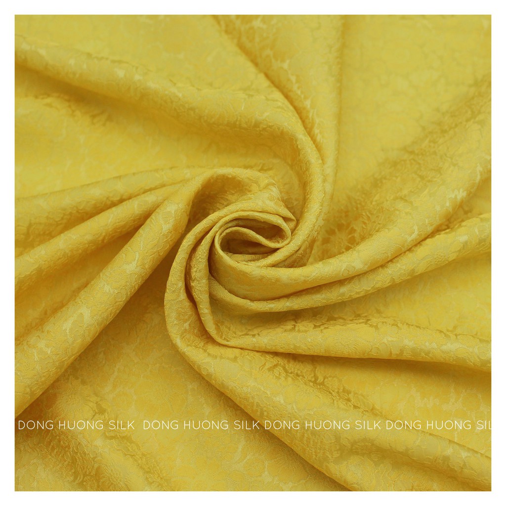 Vải Lụa Hà Đông Satin Hoa Cúc - Đông Hương Silk - LHVS059 màu Vàng - mát, mềm, tôn dáng, quý phái, sang trọng