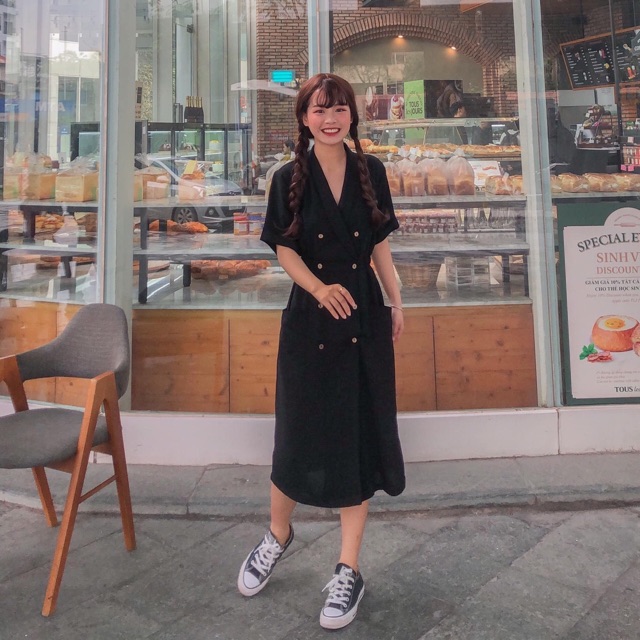 [Mã FATHANG5 giảm 10K đơn 50K] 🖤🖤Đầm Cổ Vest Nút 2 Túi Dáng Dài ♥️♥️ | BigBuy360 - bigbuy360.vn