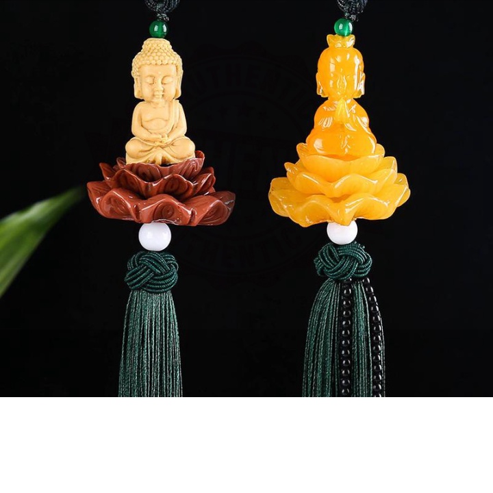 Dây treo xe ô tô tượng phật quan âm ngồi đài sen, khánh treo xe ô tô trang trí xe hơi