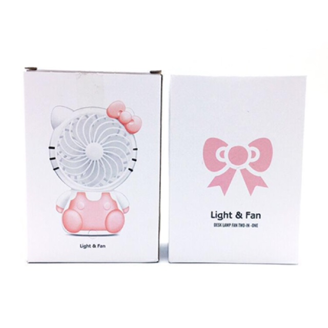 Quạt Pin Mini Cầm Tay Hello Kitty Ngồi  1 mức quạt + 1 mức đèn