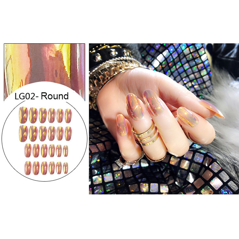 Set 24 móng tay giả tráng gương ánh kim nổi bật cho làm đẹp