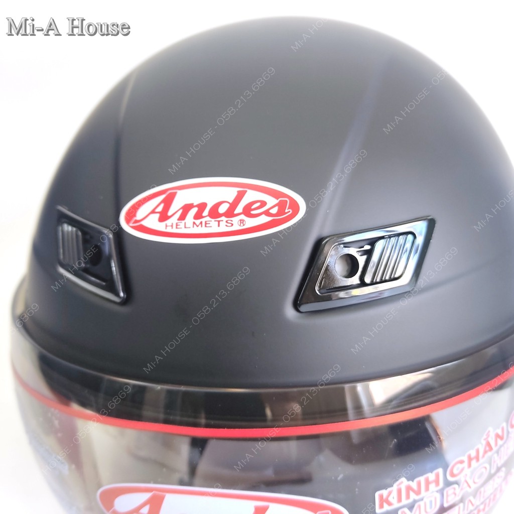Mũ bảo hiểm size lớn ANDES 109K dành cho người có vòng đầu phổ thông hoặc lớn, kính trà, lót tháo giặt, chính hãng Andes